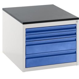 RAU Armoire à tiroirs sur glissières télescopiques, hauteur 460 mm, tiroirs: 2 x 60, 2 x 120 mm, gris clair / bleu gentiane, largeur 580 mm