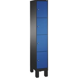C+P Armoire à casiers sur pieds EVOLO, 1 compartiment, 4 casiers, largeur compartiment 300 mm, gris noir / bleu gentiane