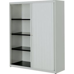 mauser Armoire à rideau vertical, h x l x p 1516 x 1200 x 432 mm, plateau en acier, 3 tablettes, gris clair / gris clair / gris clair