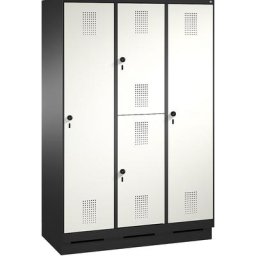C+P Armoire combinée EVOLO, à un et deux étages, 3 compartiments, 4 portes, largeur compartiments 400 mm, avec socle, gris noir / blanc trafic