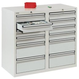 Armoire à tiroirs, h x l x p 900 x 1000 x 500 mm, 8 tiroirs hauteur 100 mm, 4 hauteur 200 mm, corps et tiroirs gris