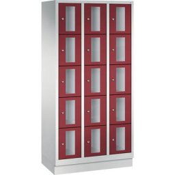 C+P Armoire à casiers CLASSIC, hauteur casiers 295 mm, sur socle, 15 casiers, largeur 900 mm, porte rouge rubis