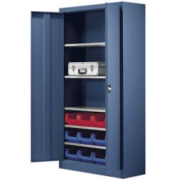 mauser Armoire universel unicolore, avec 12 bacs à bec, 5 tablettes, bleu