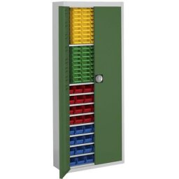 mauser Armoire à bacs, h x l x p 1740 x 680 x 280 mm, avec bacs à bec, bicolore, corps gris, portes vertes, 138 bacs