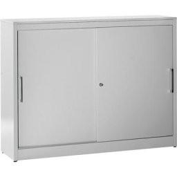 mauser Armoire à portes coulissantes, armoire basse, 4 tablettes, paroi médiane, h x l x p 1240 x 1600 x 420 mm, gris clair