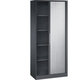 C+P Armoire à rideaux ASISTO, hauteur 1980 mm, largeur 800 mm, gris noir / aluminium