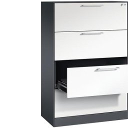 C+P Armoire à fiches ASISTO, hauteur 1292 mm, 4 tiroirs, format A4 horizontal, gris noir / blanc