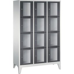 C+P Armoire à casiers CLASSIC, hauteur casiers 375 mm, sur pieds, 12 casiers, largeur 1200 mm, porte gris noir