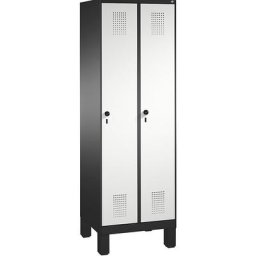 C+P Armoire de rangement sur pieds EVOLO, 2 compartiments, largeur compartiments 300 mm, avec 8 tablettes, gris noir / gris clair