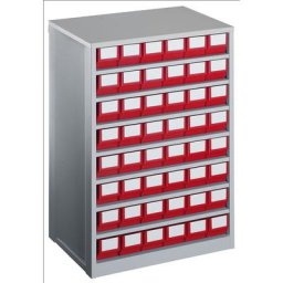 Bloc-tiroir, charge max. 240 kg, h x l x p 862 x 600 x 417 mm, 48 tiroirs, tiroirs rouges