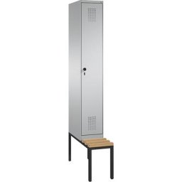 C+P Penderie EVOLO avec banc, 1 compartiment, largeur compartiment 300 mm, aluminium / aluminium