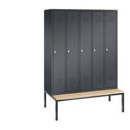 C+P Vestiaire CLASSIC avec banc monté en dessous, 5 compartiments, largeur compartiments 300 mm, gris noir