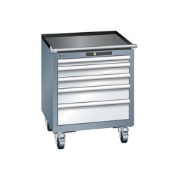 LISTA Armoire à tiroirs mobile, largeur 564 mm, 5 tiroirs, h x p 723 x 572 mm, gris métallisé / gris clair