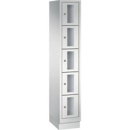 C+P Armoire à casiers CLASSIC, hauteur casiers 295 mm, sur socle, 5 casiers, largeur 320 mm, porte gris clair