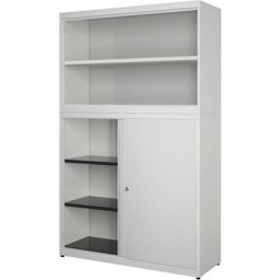mauser Armoire combinée à portes coulissantes, largeur 1200 mm, gris clair / gris clair