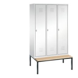 C+P Vestiaire CLASSIC avec banc monté en dessous, 3 compartiments, largeur compartiments 400 mm, blanc trafic