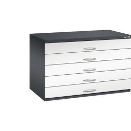 C+P Armoire à plans, format A1, 5 tiroirs, hauteur 760 mm, gris noir / blanc trafic
