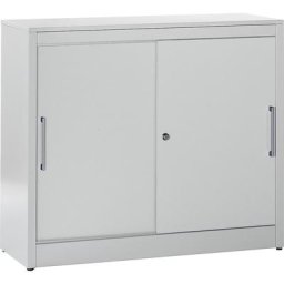 mauser Armoire à portes coulissantes, armoire basse, 2 tablettes, h x l x p 1040 x 1200 x 420 mm, gris clair