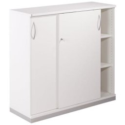 THEA - Armoire à portes coulissantes, 2 tablettes, 3 hauteurs de classeurs, blanc cassé