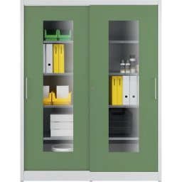 mauser Armoire vitrée à portes coulissantes, avec 2 x 4 tablettes, h x l 1950 x 1500 mm, profondeur 500 mm, coloris portes vert réséda