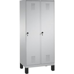 C+P Armoire de rangement sur pieds EVOLO, 2 compartiments, largeur compartiments 400 mm, avec 8 tablettes, aluminium / aluminium