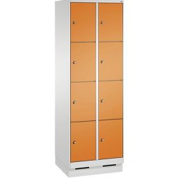 C+P Armoire à casiers sur socle EVOLO, 2 compartiments, 4 casiers chacun, largeur compartiments 300 mm, gris clair / orange jaune