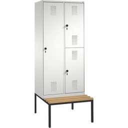 C+P Armoire combinée EVOLO, à un ou deux étages, avec banc, 2 compartiments, 3 portes, largeur compartiments 400 mm, gris clair