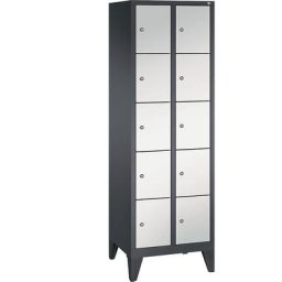 C+P Armoire à casiers sur pieds CLASSIC, 2 compartiments, 5 casiers chacun, largeur compartiments 300 mm, gris noir / gris clair