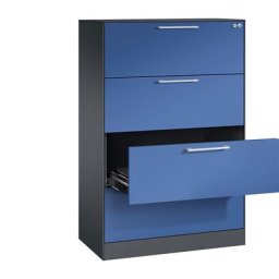 C+P Armoire à fiches ASISTO, hauteur 1292 mm, 4 tiroirs, format A4 horizontal, gris noir / bleu gentiane