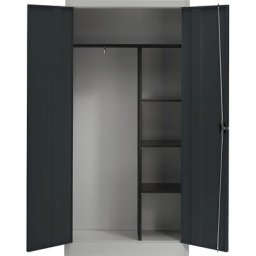 mauser Armoire métallique à portes battantes, 3 tablettes courtes et penderie, aluminium / anthracite