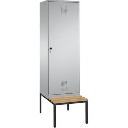 C+P Penderie EVOLO avec banc, porte au-dessus de 2 compartiments, 2 compartiments, 1 porte, largeur compartiments 300 mm, aluminium / aluminium
