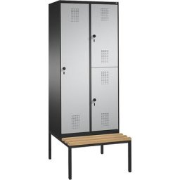 C+P Armoire combinée EVOLO, à un ou deux étages, avec banc, 2 compartiments, 3 portes, largeur compartiments 400 mm, gris noir / aluminium