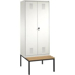 C+P Penderie EVOLO à portes fermant l'une contre l'autre, avec banc, 2 compartiments, largeur compartiments 400 mm, blanc pur / blanc pur