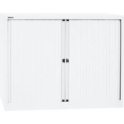 BISLEY Armoire à rideaux Euro, largeur 1200 mm, 2 tablettes, blanc trafic