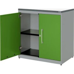 mauser Armoire à portes battantes, h x l 830 x 800 mm, plateau en plastique, 1 tablette, aluminium / vert jaune / blanc