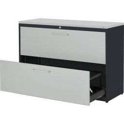 mauser Classeur pour dossiers suspendus, plateau en plastique, 2 tiroirs, 3 rangées, fermeture amortie, anthracite / gris clair / gris clair
