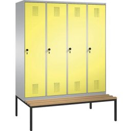 C+P Penderie EVOLO avec banc, 4 compartiments, largeur compartiments 400 mm, aluminium / jaune soufre
