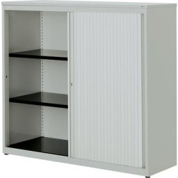 mauser Armoire à rideau vertical, h x l x p 1180 x 1200 x 432 mm, plateau en plastique, 2 tablettes, gris clair / gris clair / gris clair