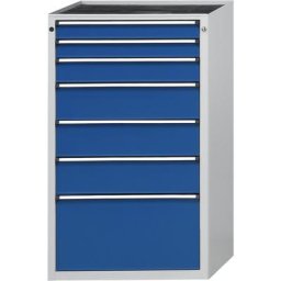 ANKE Armoire à tiroirs, l x p 760 x 675 mm, charge max. tiroirs 200 kg, 7 tiroirs, hauteur 1280 mm, façade bleu gentiane