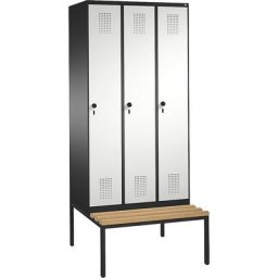 C+P Penderie EVOLO avec banc, 3 compartiments, largeur compartiments 300 mm, gris noir / gris clair