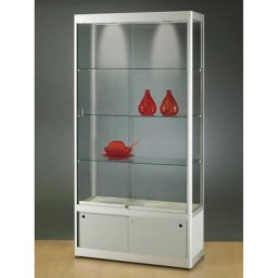 Vitrine, l x p x h 1000 x 400 x 2000 mm, éclairage par groupes de diodes, Ø tête de lampe 50 mm, avec armoire inférieure