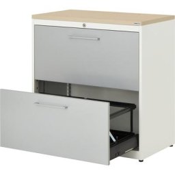 mauser Classeur pour dossiers suspendus, plateau en plastique, 2 tiroirs, 2 rangées, fermeture amortie, blanc pur / aluminium / érable