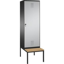 C+P Penderie EVOLO avec banc, porte au-dessus de 2 compartiments, 2 compartiments, 1 porte, largeur compartiments 300 mm, gris noir / aluminium