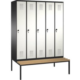C+P Penderie EVOLO avec banc, 5 compartiments, largeur compartiments 300 mm, gris noir / blanc pur