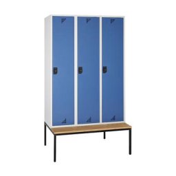 eurokraft pro Vestiaire et armoire multi-usage, avec banc, 3 compartiments, largeur 1200 mm, portes bleu brillant