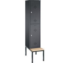 C+P Penderie CLASSIC avec banc inférieur, à deux étages, 1 compartiment, avec 2 casiers, largeur compartiment 400 mm, gris noir