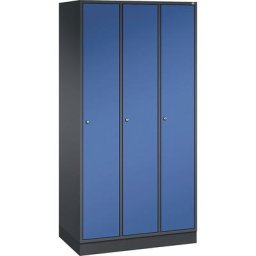 C+P Vestiaire métallique INTRO, largeur 920 mm, 3 compartiments, corps gris noir, portes bleu gentiane