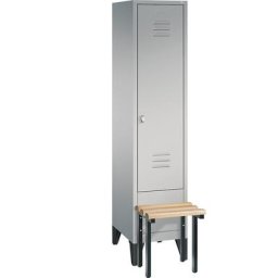 C+P Vestiaire CLASSIC avec banc frontal, 1 compartiment, largeur compartiment 400 mm, aluminium