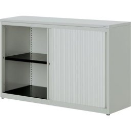 mauser Armoire à rideau vertical, h x l x p 830 x 1200 x 432 mm, plateau en plastique, 1 tablette, gris clair / gris clair / gris clair