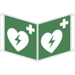 Panneaux d'urgence et de secours, défibrillateur automatique externe, lot de 10, plastique, panneau vertical, 200 x 200 mm